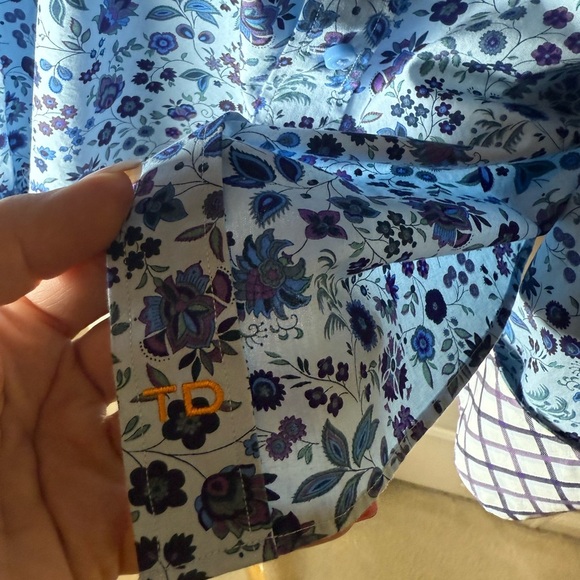 Thomas Dean Floral Blue Men's Shirt w reverse cuffs-Size XL - Picture 7 of 8